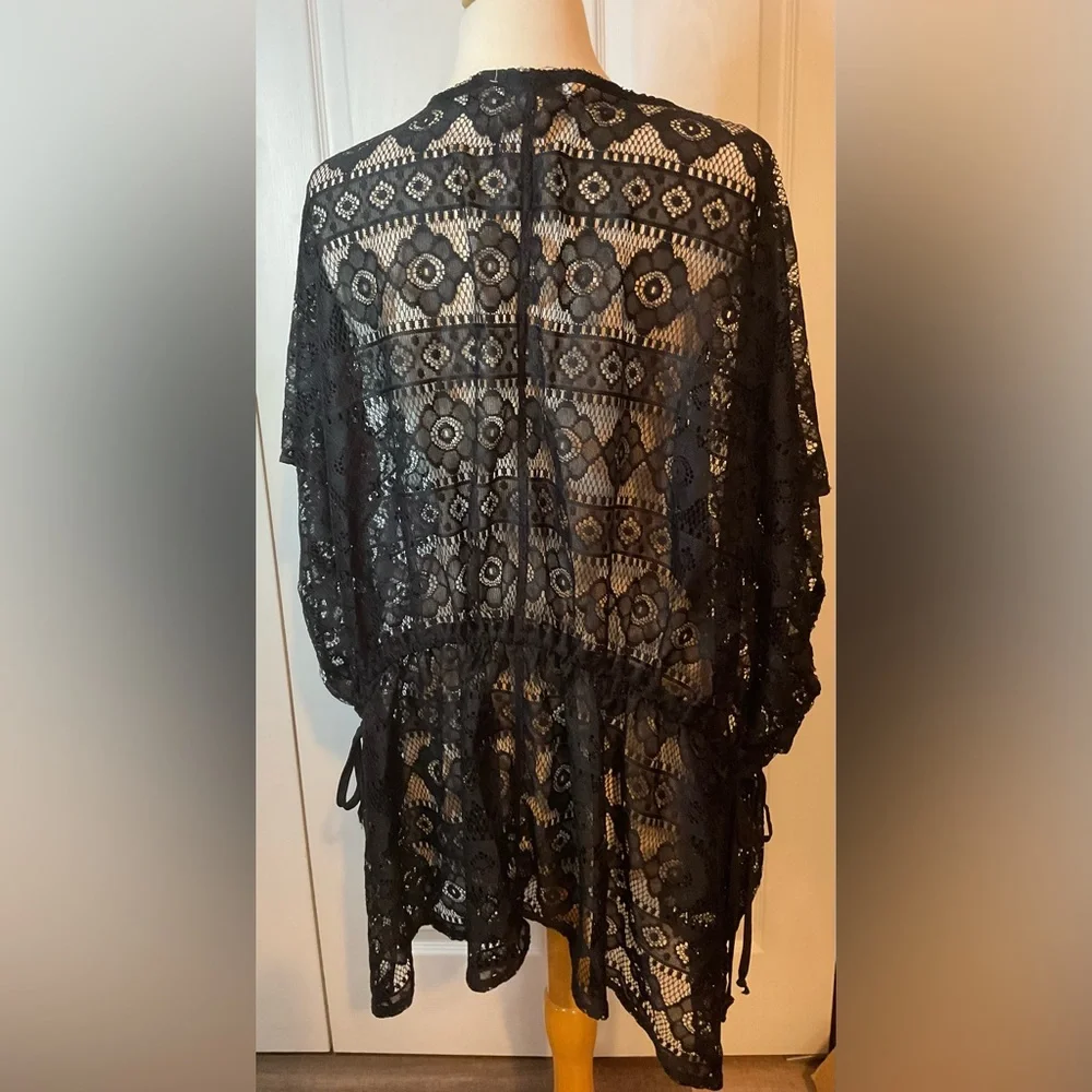 CJ Banks Black Lace Kimono Coverup One Size‎ Medium Large XL